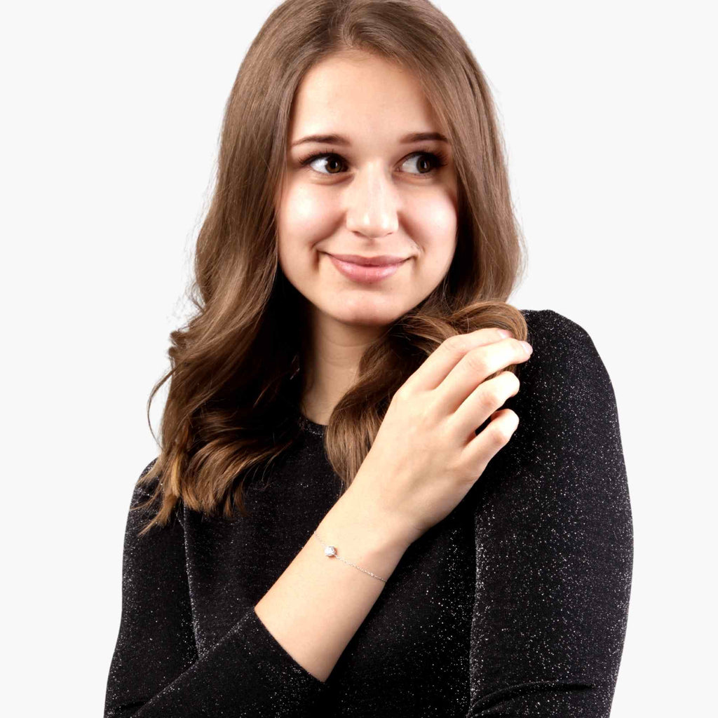 Satinski silver solitaire crystal cable chain bracelet