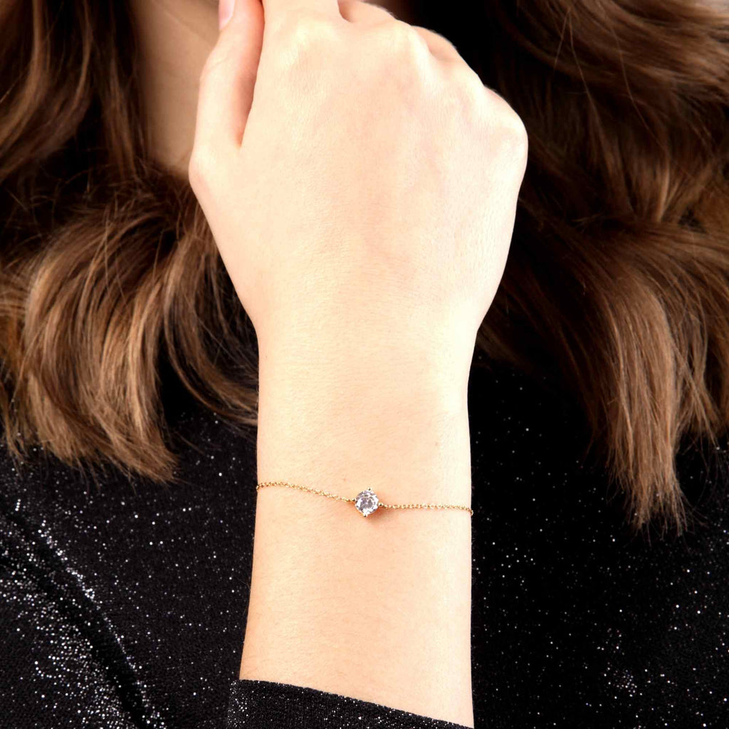 Satinski silver solitaire crystal cable chain bracelet