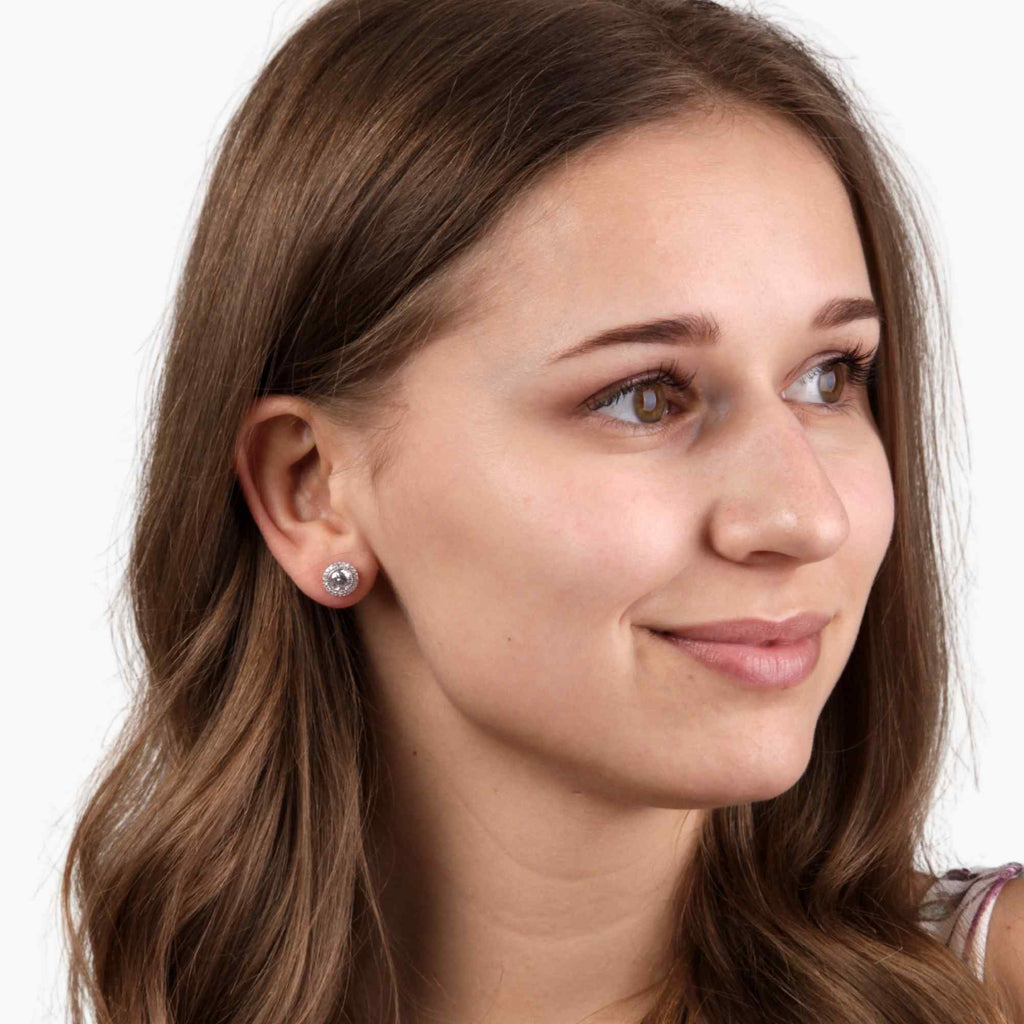 Satinski silver crystal round stud earrings