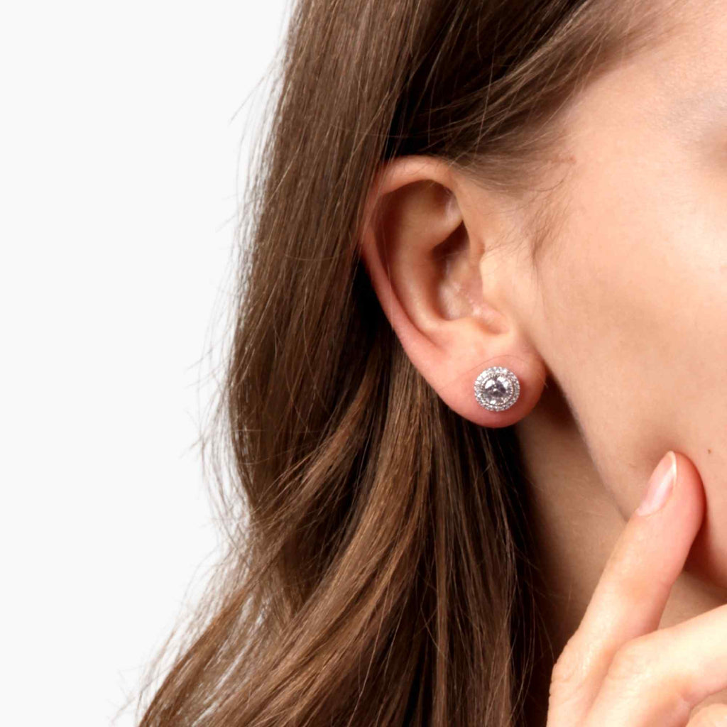 Satinski silver crystal round stud earrings