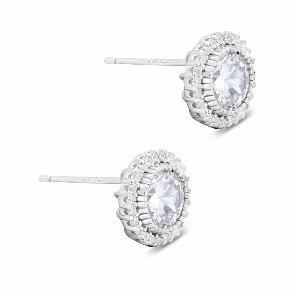 Satinski silver crystal round stud earrings