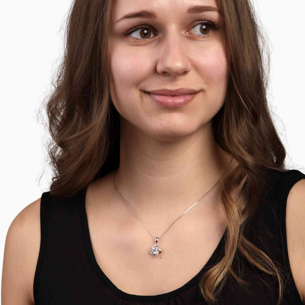 Satinski silver solitaire cloverleaf crystal pave flower pendant necklace