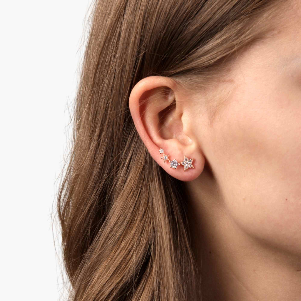 Satinski sterling silver four stars 18K rose gold-plated earrings