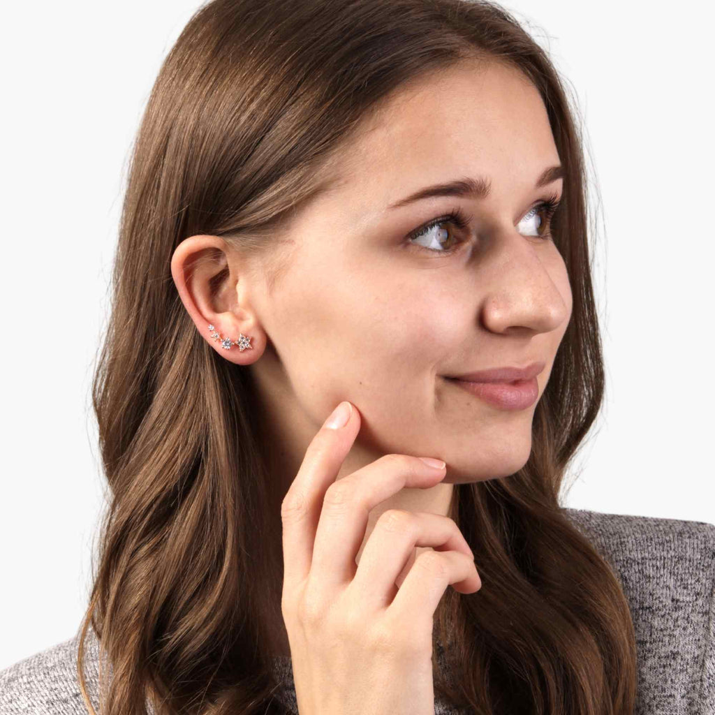 Satinski sterling silver four stars 18K rose gold-plated earrings