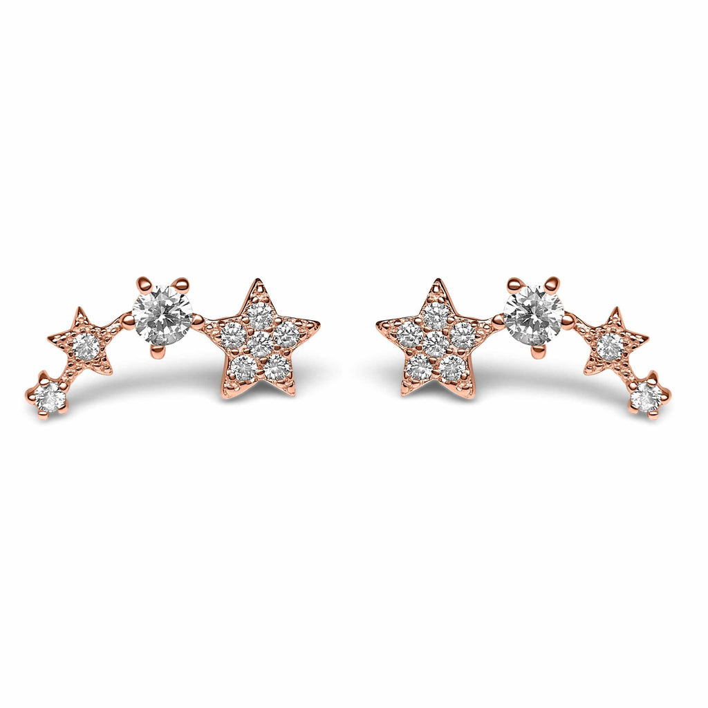 Satinski sterling silver four stars 18K rose gold-plated earrings