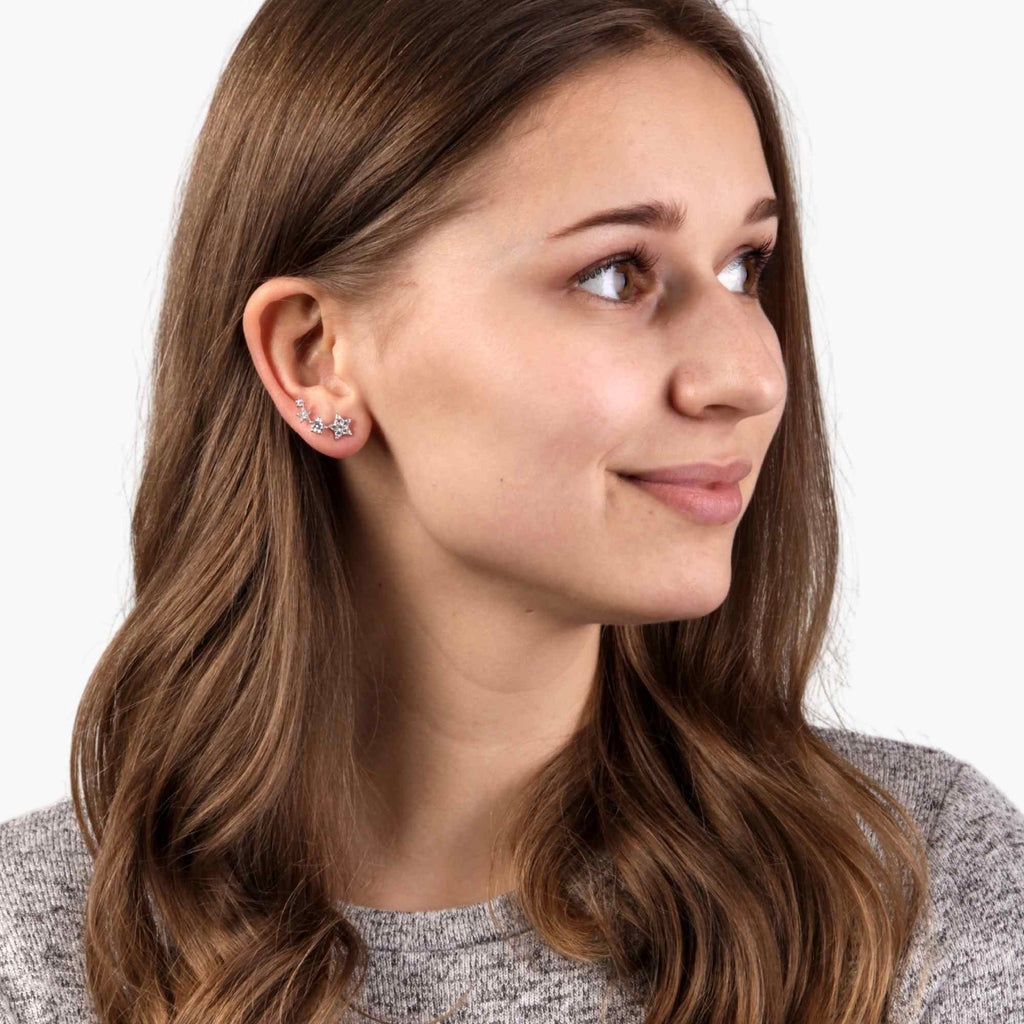 Satinski sterling silver four stars 18K rose gold-plated earrings