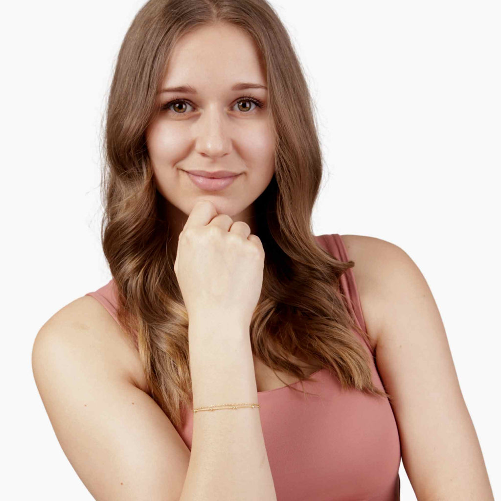 Satinski silver gold-plated bead curb & cable double chain bracelet