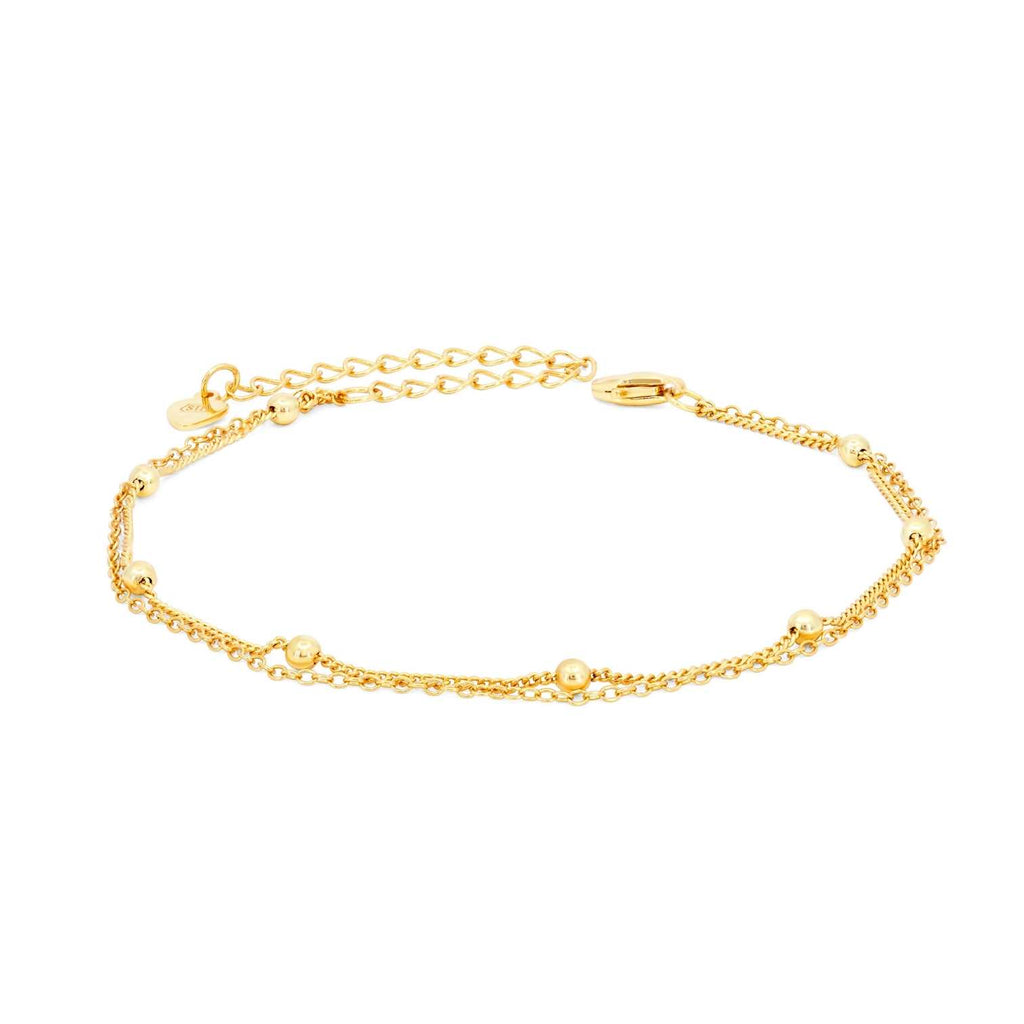 Satinski silver gold-plated bead curb & cable double chain bracelet