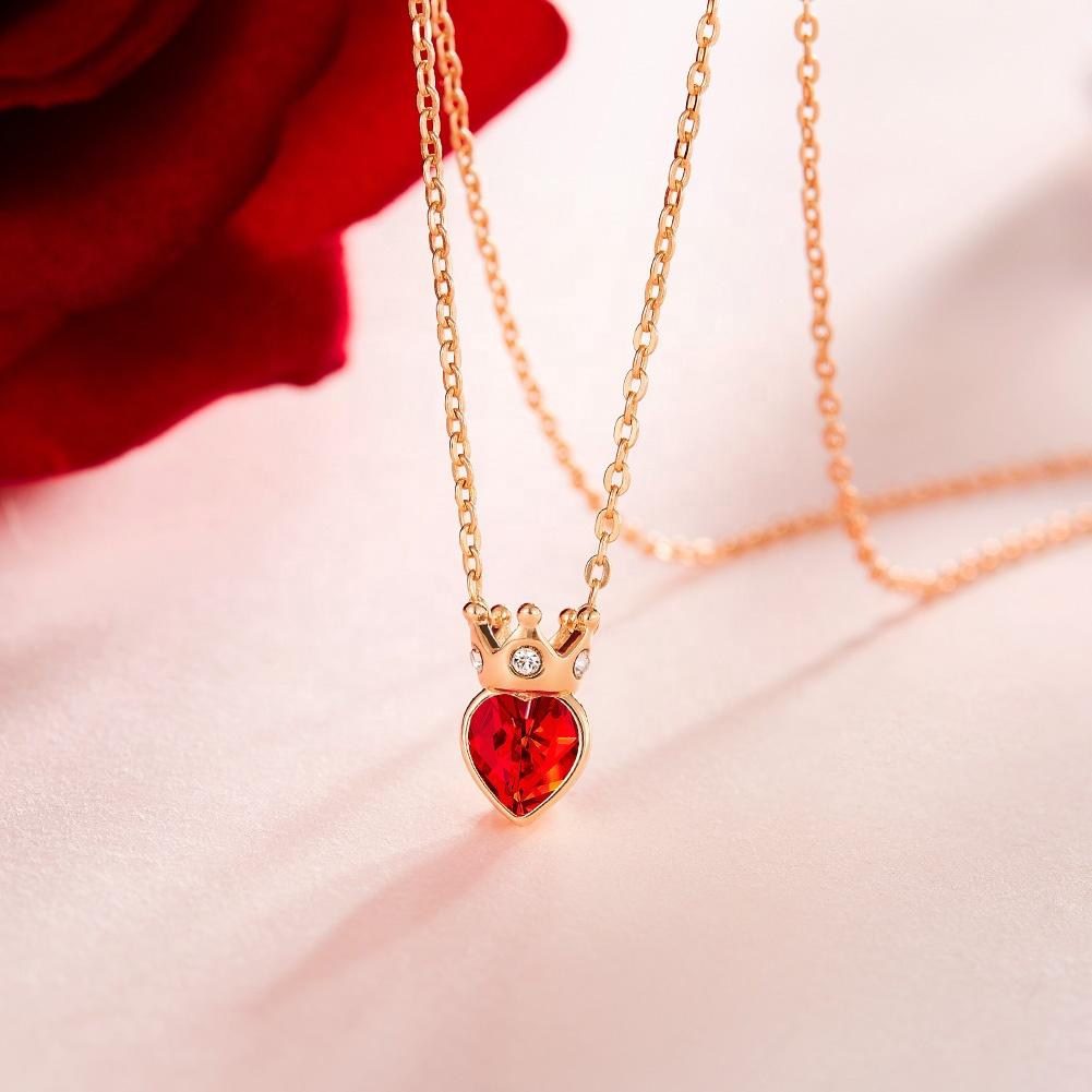 Satinski silver heart crown love necklace with Swarovski crystals