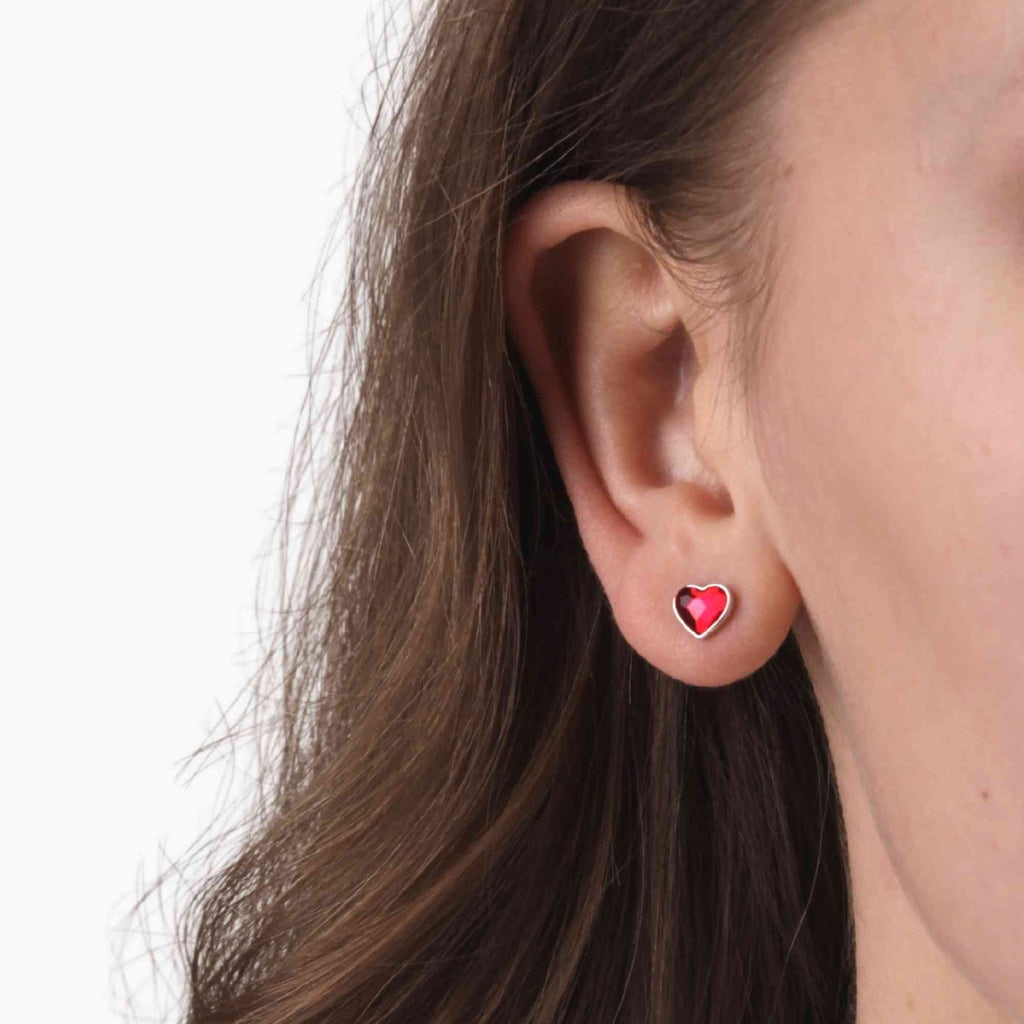 Satinski silver Swarovski crystals red heart earrings