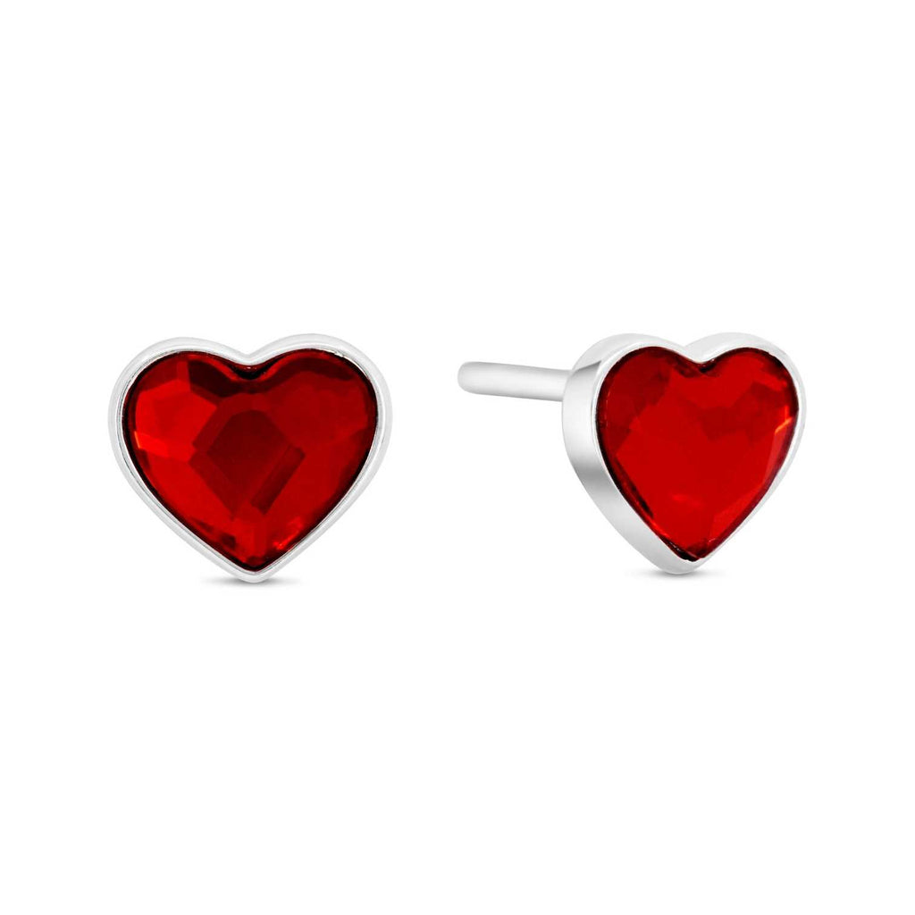 Satinski silver Swarovski crystals red heart earrings