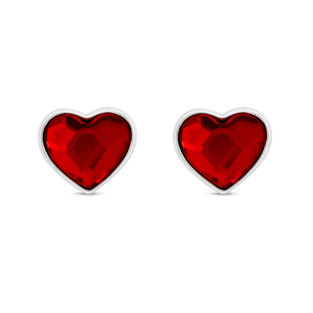 Satinski silver Swarovski crystals red heart earrings