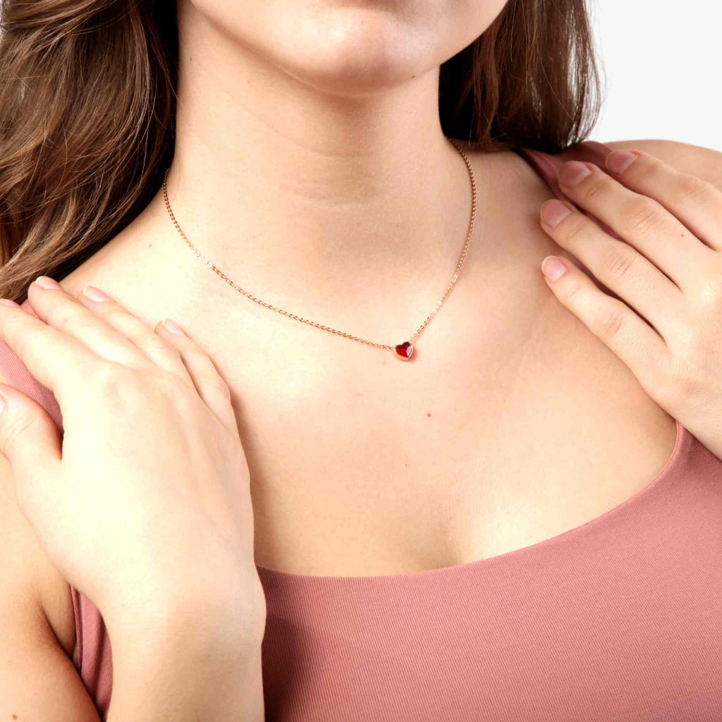 Satinski silver red heart pendant necklace with Swarovski crystal