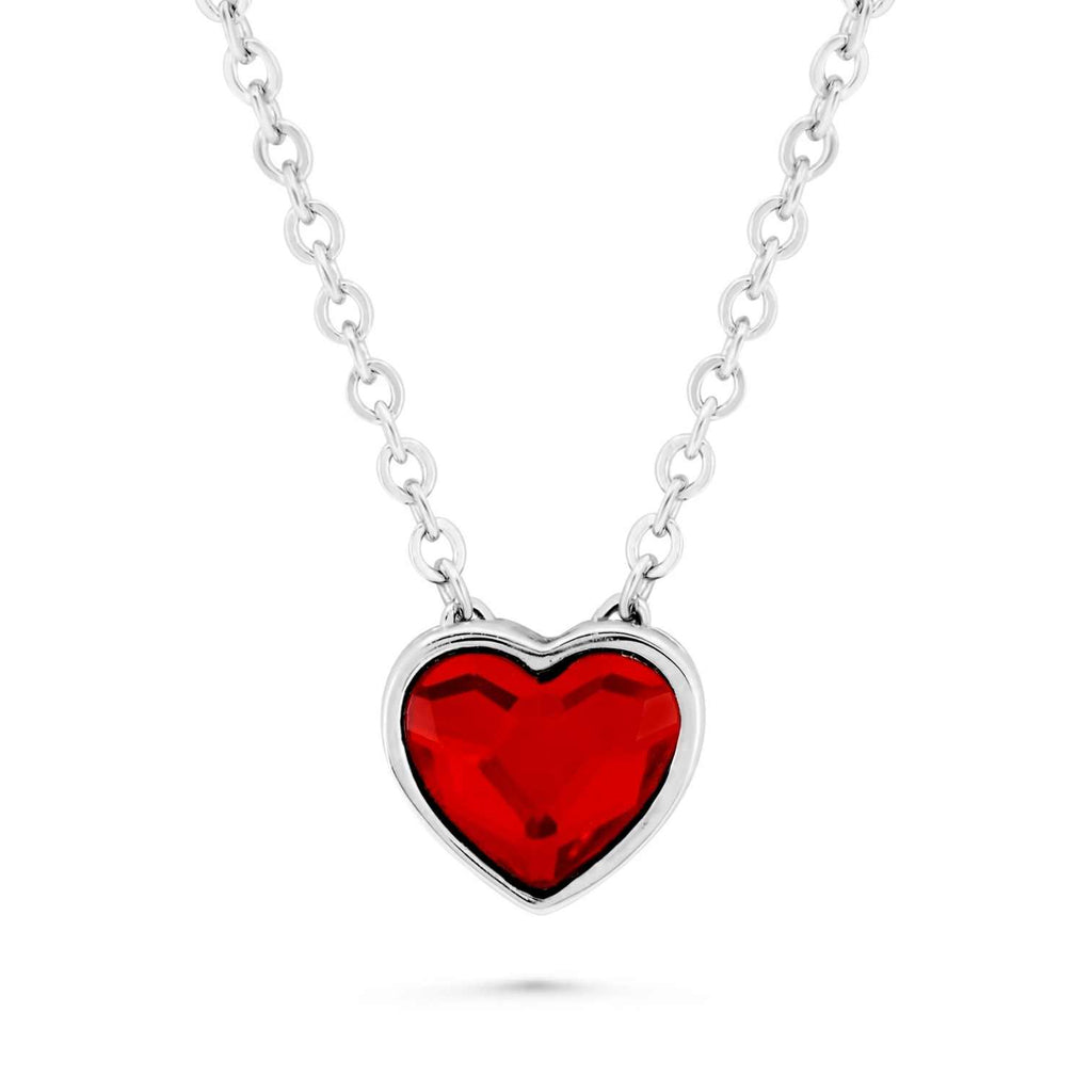 Satinski silver red heart pendant necklace with Swarovski crystal