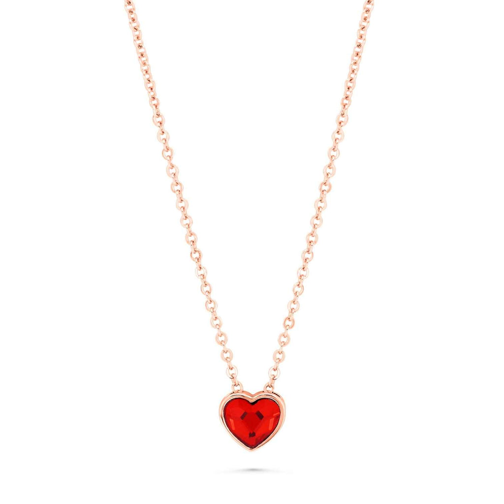 Satinski silver red heart pendant necklace with Swarovski crystal