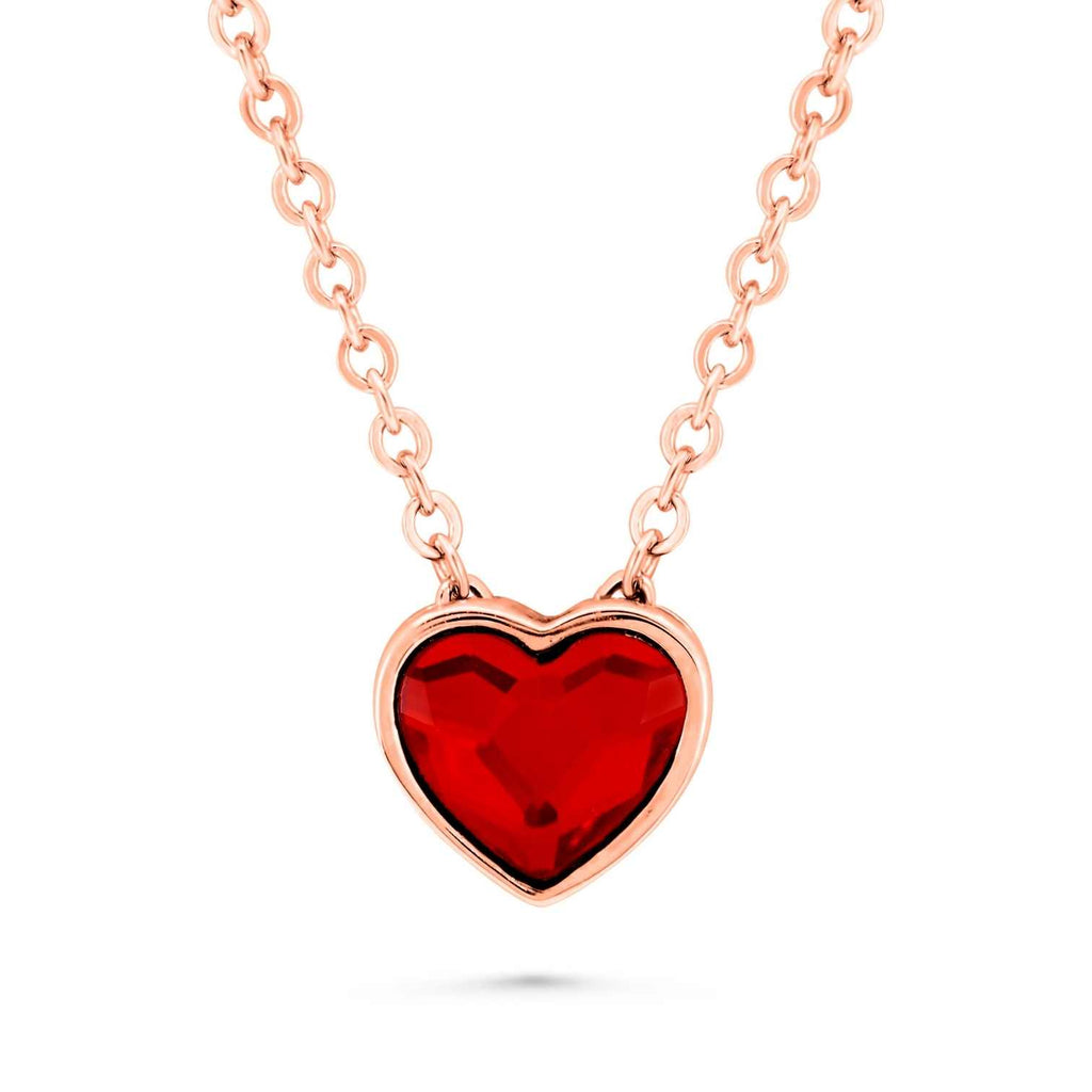 Satinski silver red heart pendant necklace with Swarovski crystal