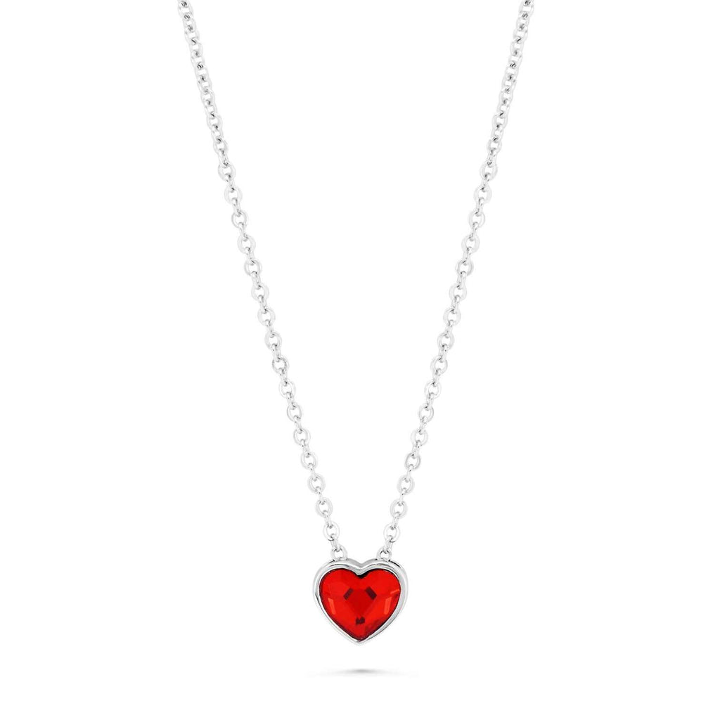 Satinski silver red heart pendant necklace with Swarovski crystal