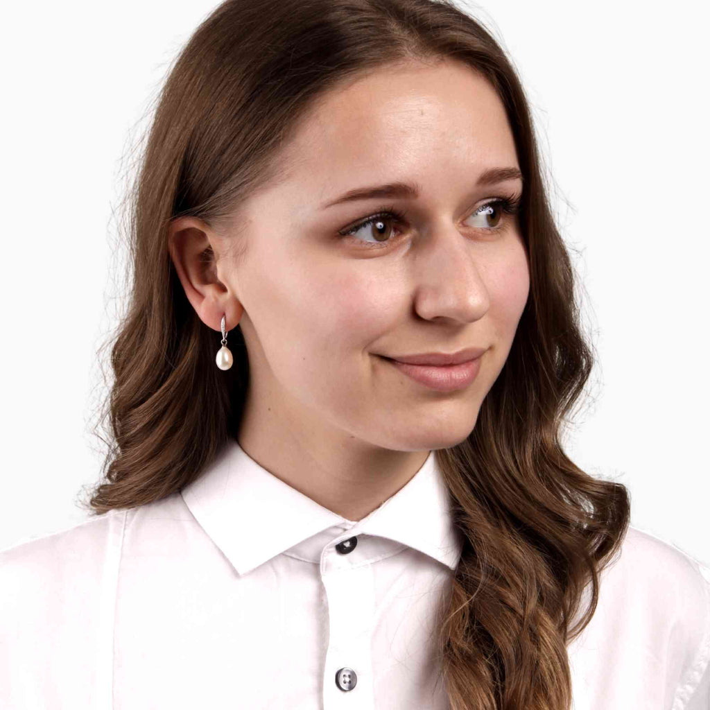 Satinski silver hook dangle freshwater pearl earrings