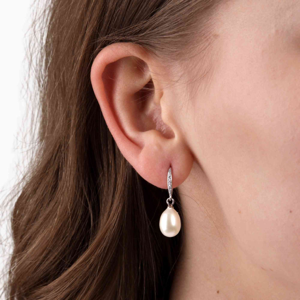 Satinski silver hook dangle freshwater pearl earrings