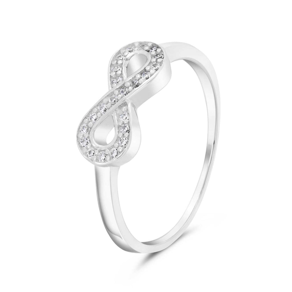 Satinski silver infinity crystal pave ring