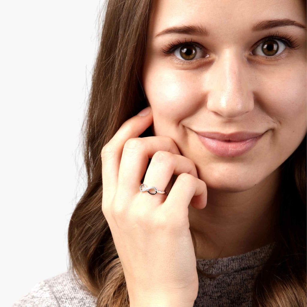 Satinski silver infinity delicate crystal resizable stacking ring