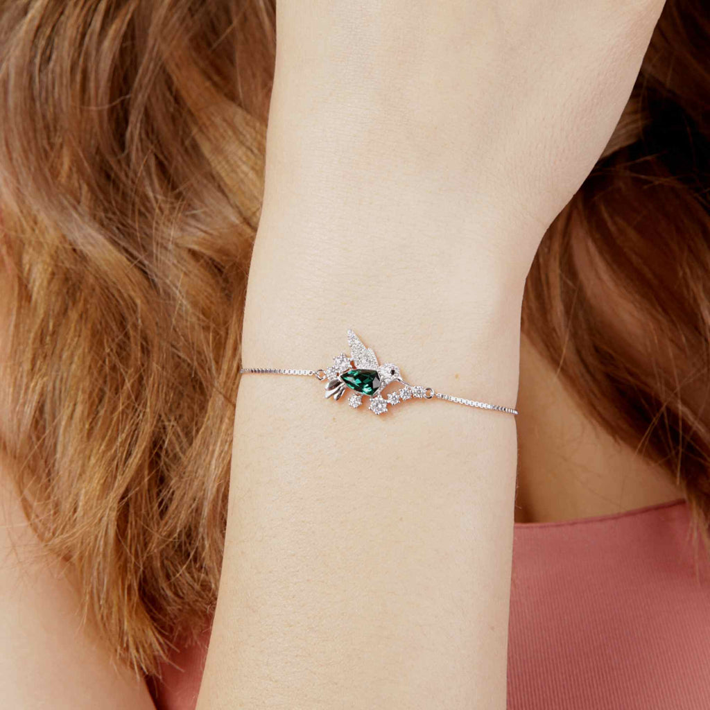 Satinski silver kingfisher hummingbird bracelet with Swarovski crystals