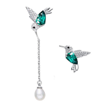 Satinski silver kingfisher hummingbird earrings with Swarovski crystals