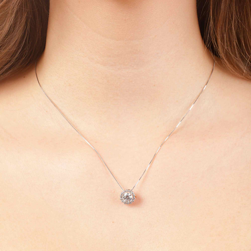 Satinski silver round 1 Carat moissanite flower pendant necklace