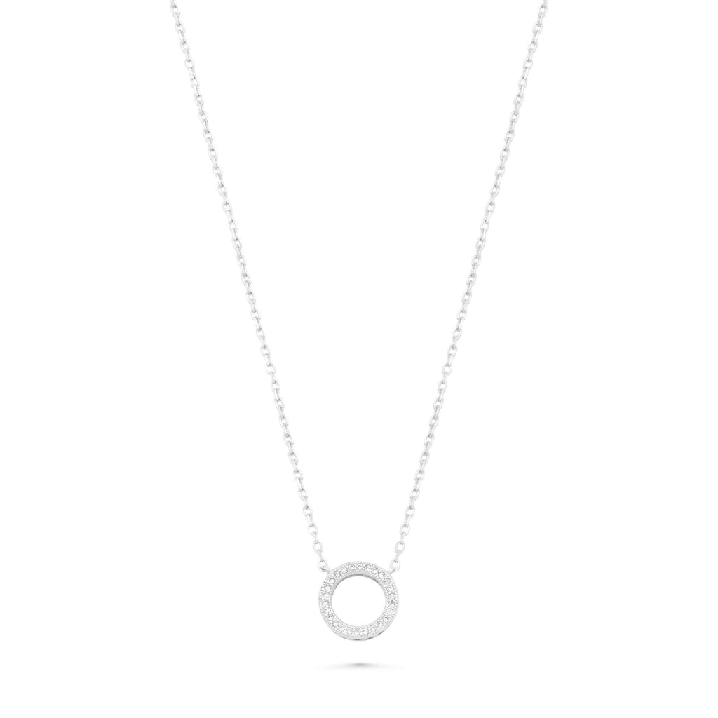 Satinski silver necklace with crystal pavé ring circle pendant
