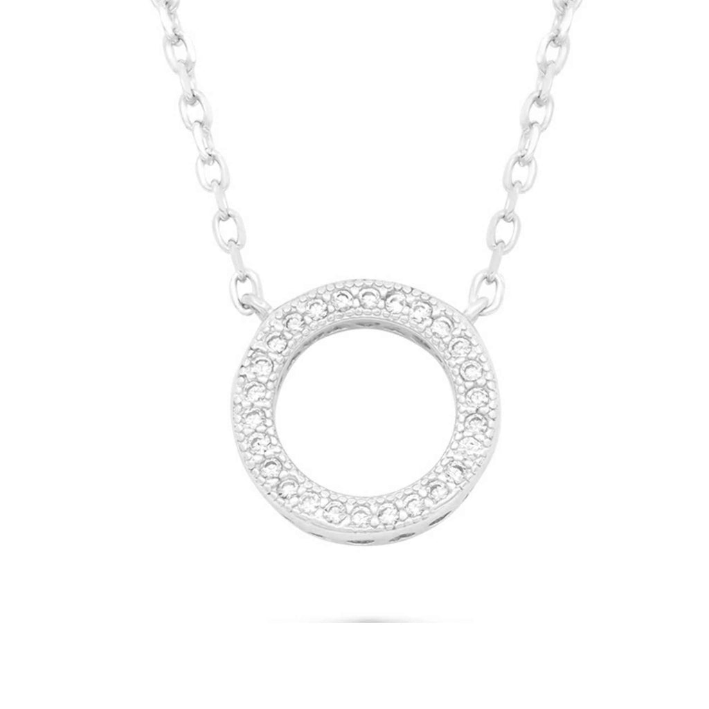 Satinski silver necklace with crystal pavé ring circle pendant