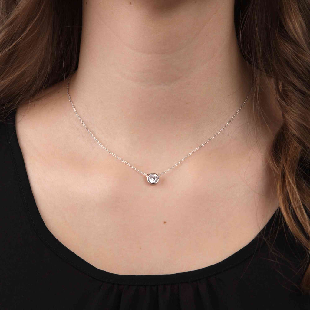 Satinski silver necklace with crystal round pendant