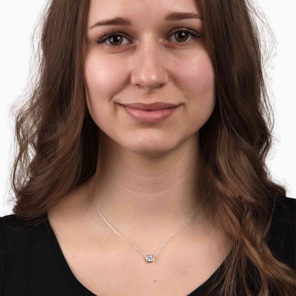 Satinski silver necklace with crystal round pendant