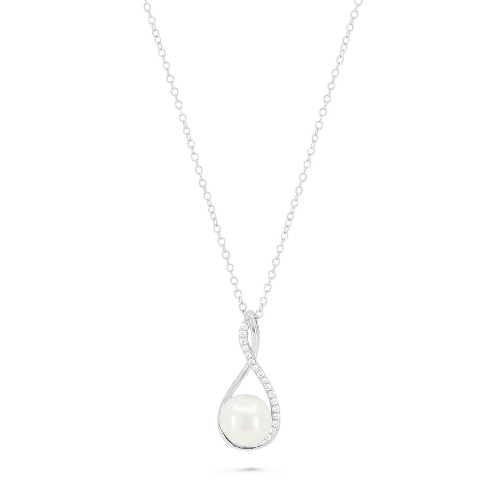Satinski silver necklace with infinity pearl crystal pendant