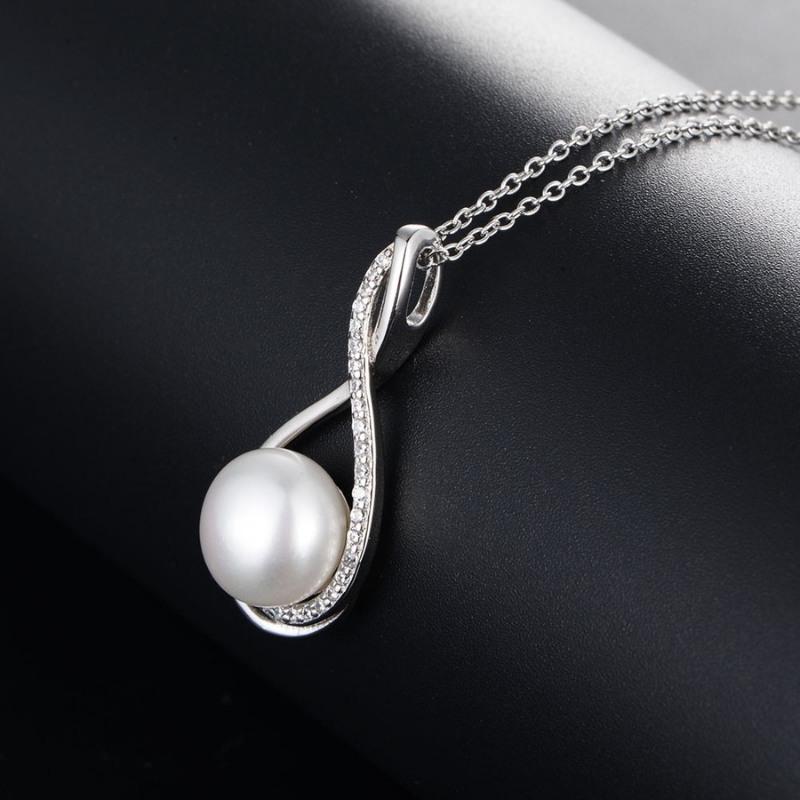 Satinski silver necklace with infinity pearl crystal pendant
