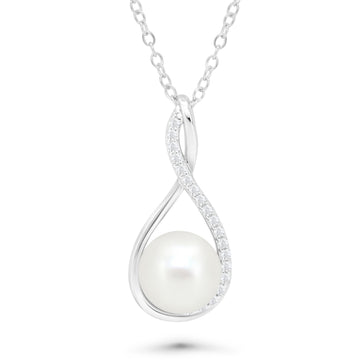 Satinski silver necklace with infinity pearl crystal pendant