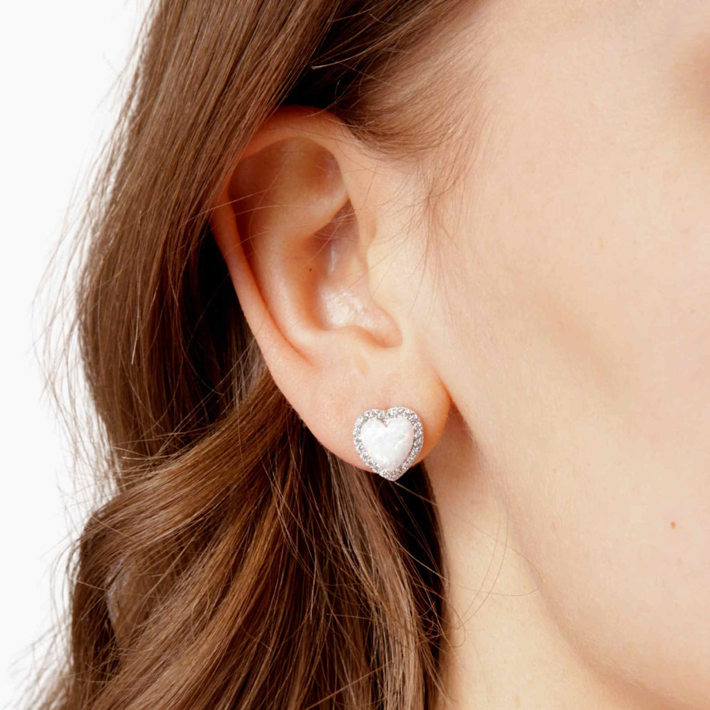 Satinski silver opal heart crystal love stud earrings