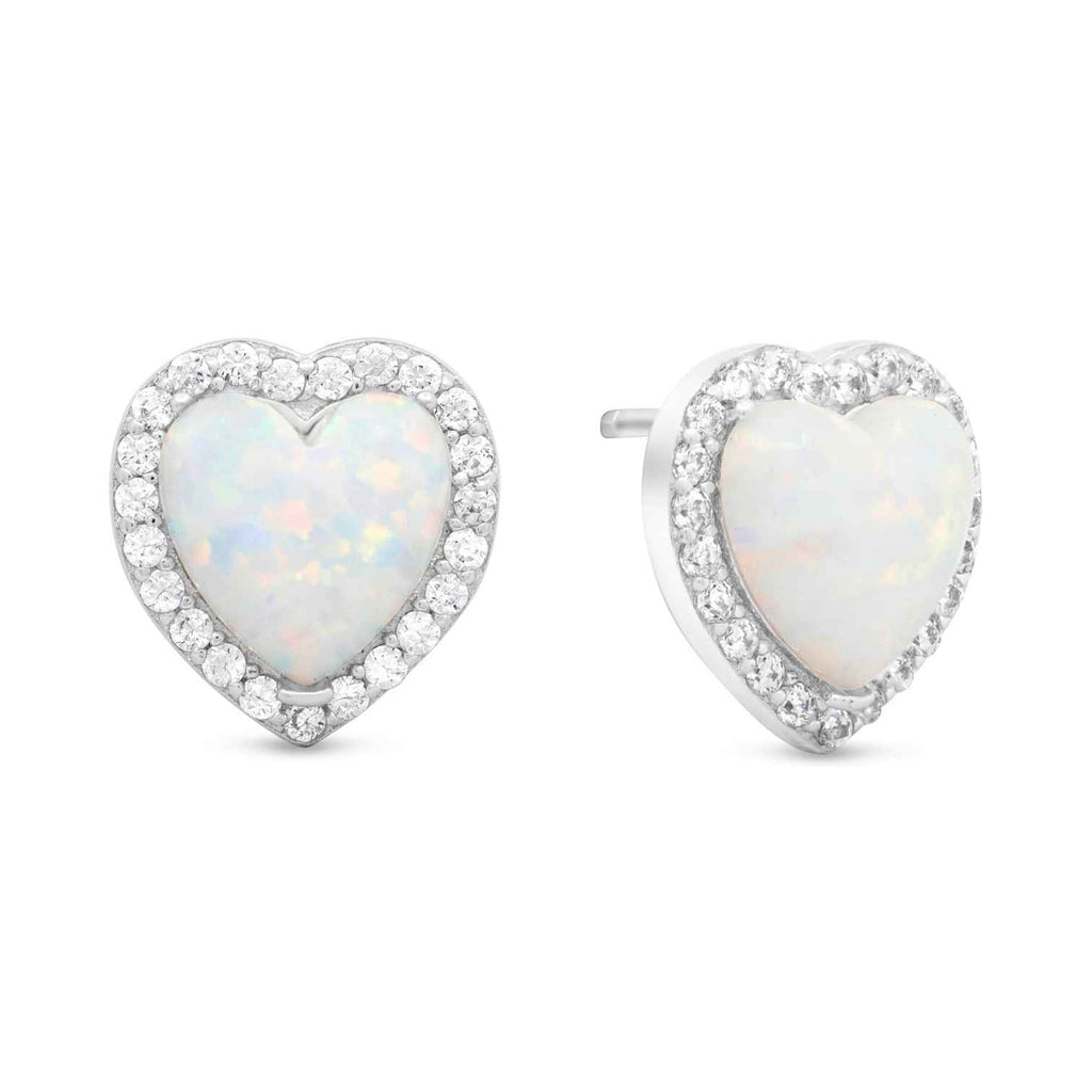 Satinski silver opal heart crystal love stud earrings