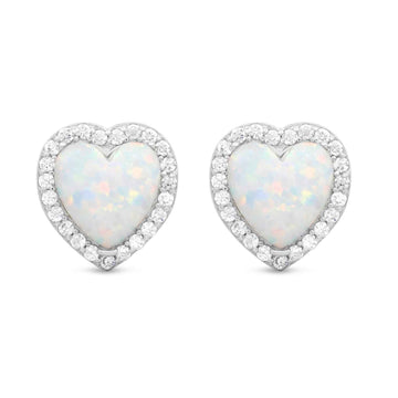 Satinski silver opal heart crystal love stud earrings