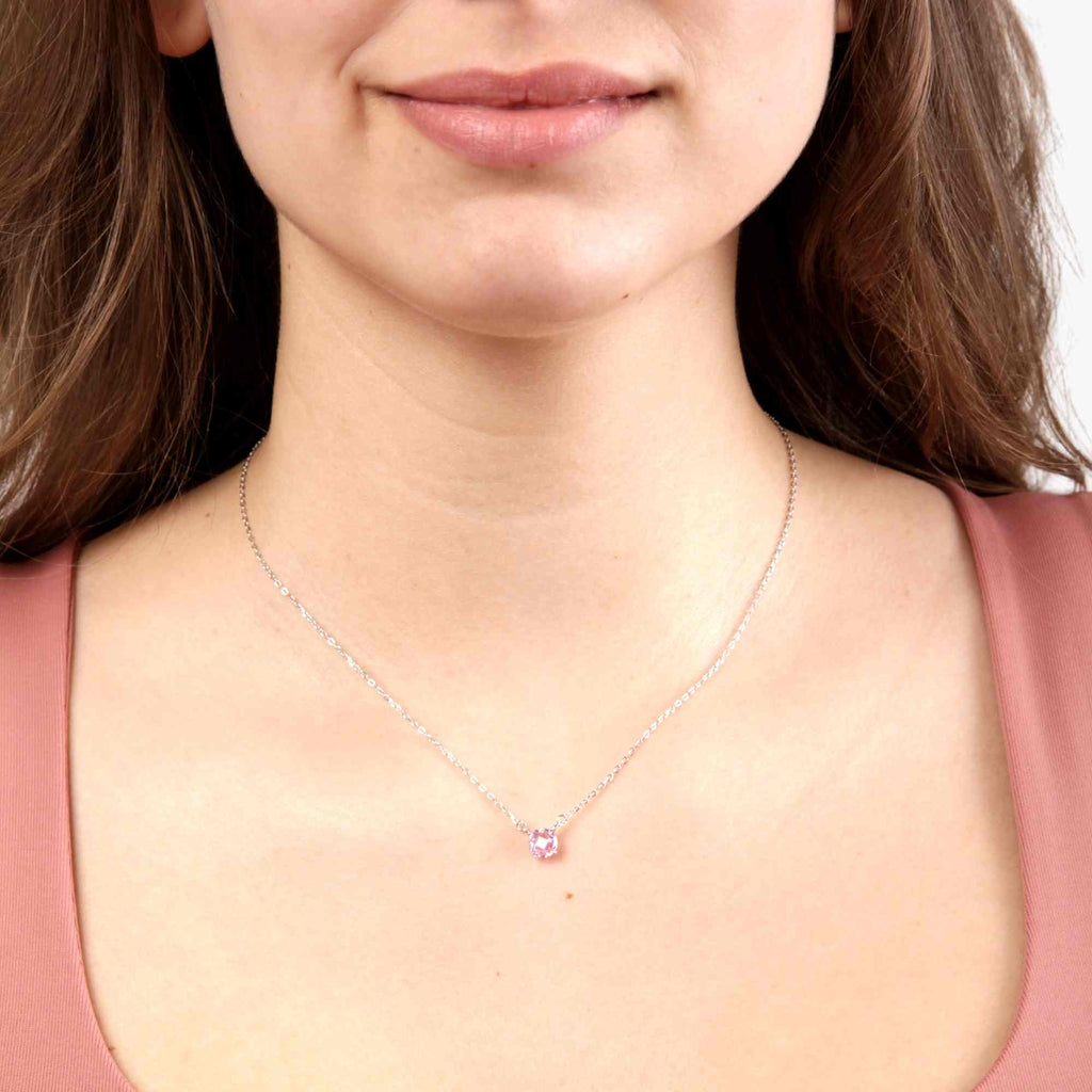 Satinski silver pink crystal pendant necklace