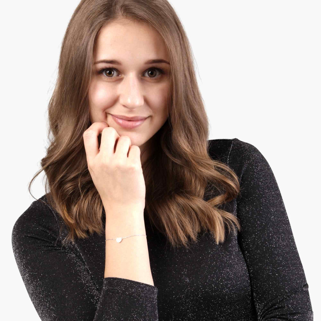 Satinski silver heart charm cable chain bracelet