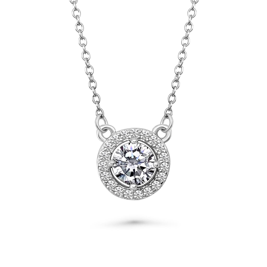 Satinski silver round zirconia crystal pave necklace