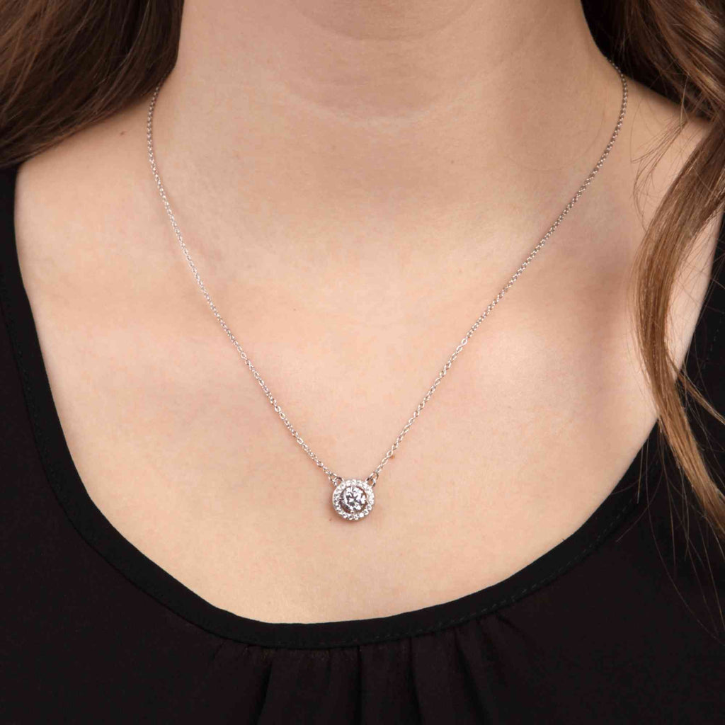 Satinski silver round zirconia crystal pave necklace