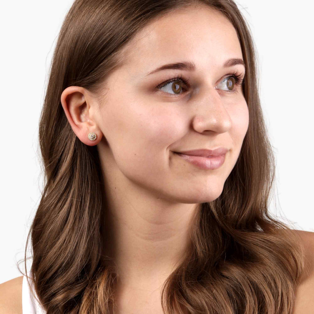 Satinski silver round crystal pave stud earrings