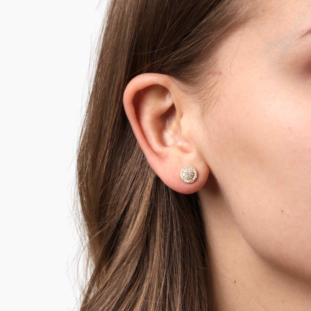 Satinski silver round crystal pave stud earrings