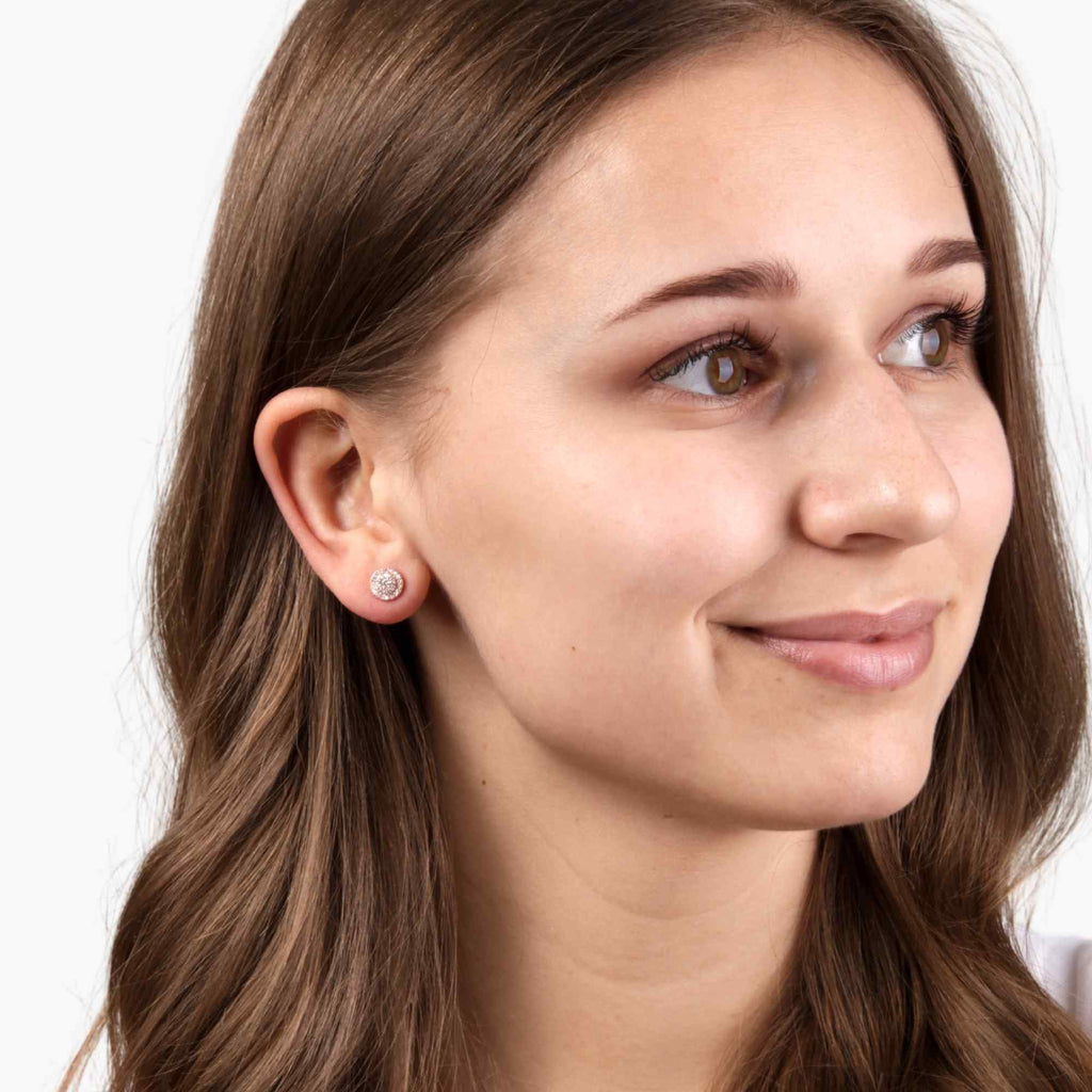 Satinski silver round crystal pave stud earrings