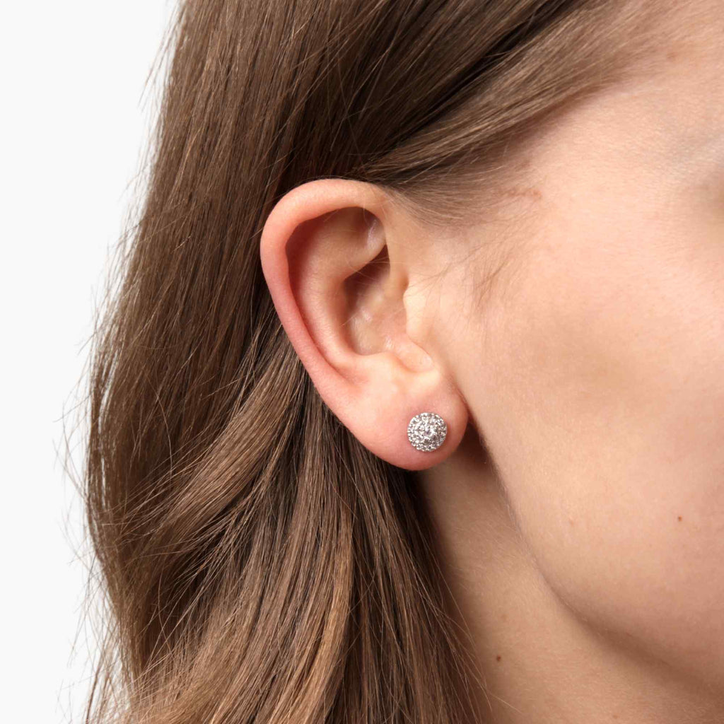 Satinski silver round crystal pave stud earrings