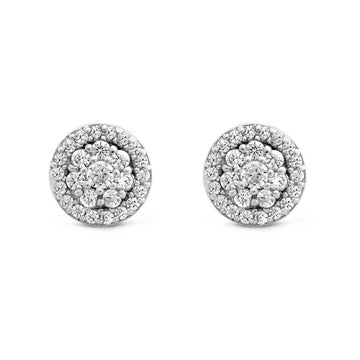 Satinski silver round crystal pave stud earrings