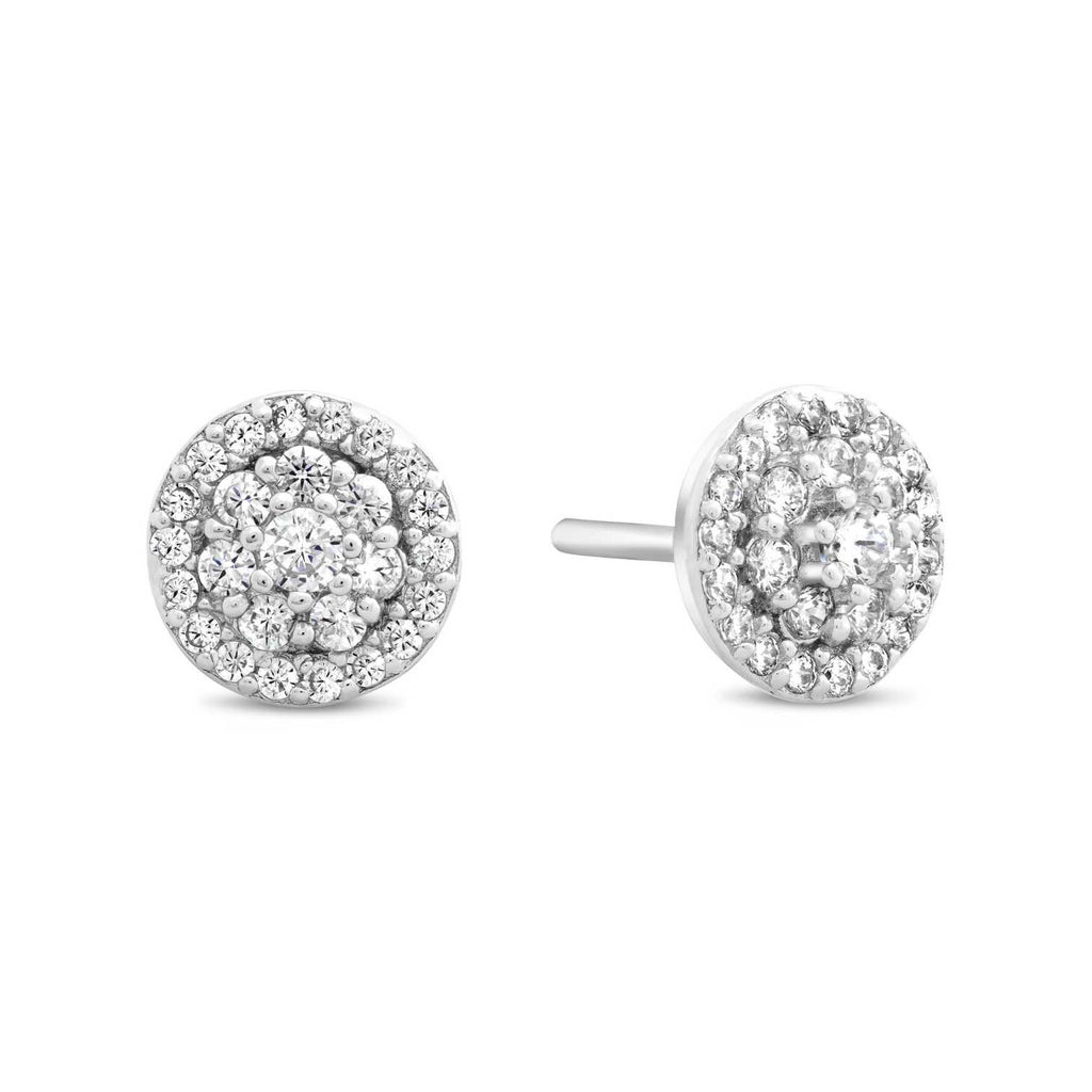 Satinski silver round crystal pave stud earrings