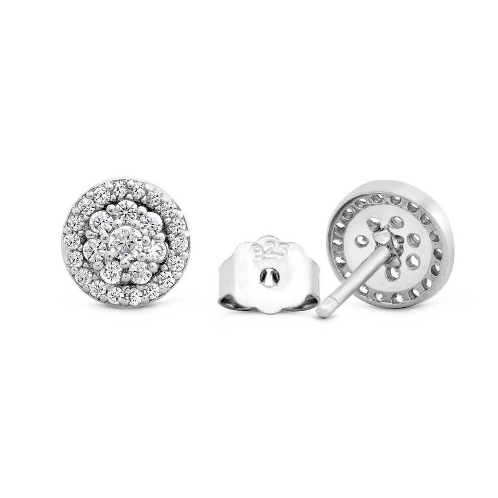 Satinski silver round crystal pave stud earrings