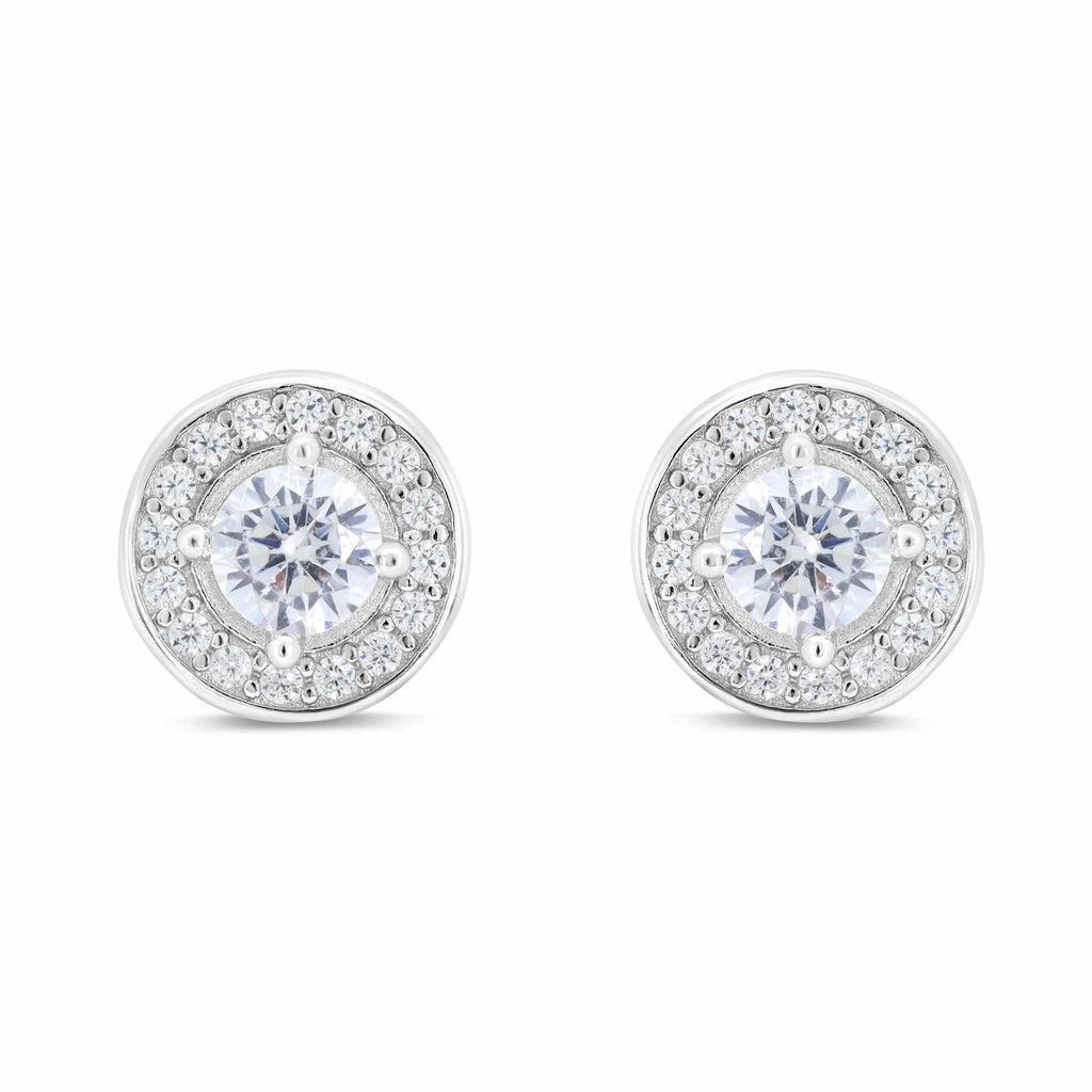 Satinski silver round dainty crystal stud earrings